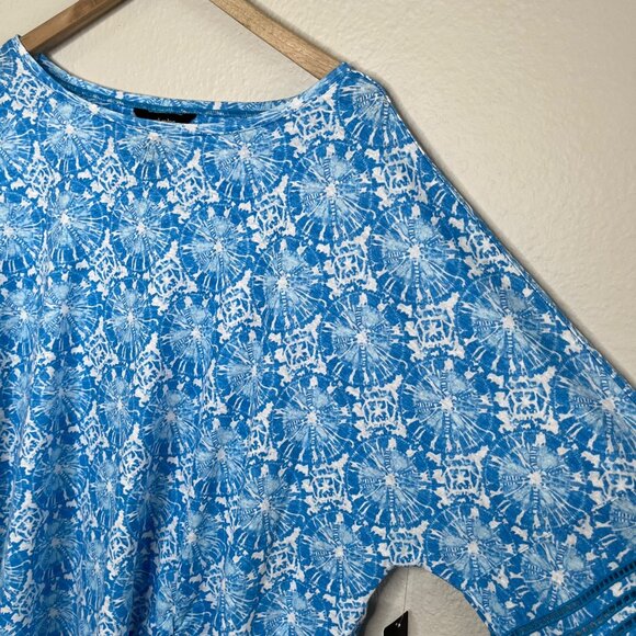 Ali Miles Womens Blue Geometric Linen Blend Eyelet Sleeve Tunic Top 3X - Picture 7 of 13